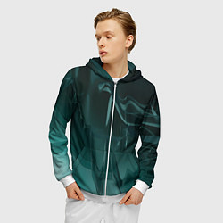 Толстовка 3D на молнии мужская Волнообразные тёмно-зелёные линии, цвет: 3D-белый — фото 2