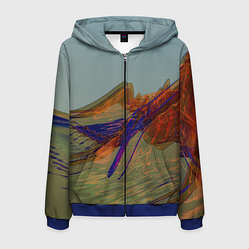 Мужская толстовка на молнии Волнообразные разноцветные музыкальные линии / 3D-Синий – фото 1