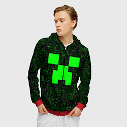 Толстовка 3D на молнии мужская Minecraft green squares, цвет: 3D-красный — фото 2
