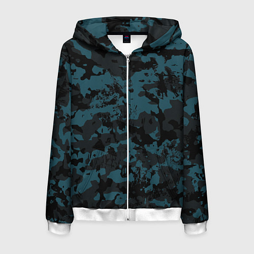 Мужская толстовка на молнии Тёмно-синий камуфляж / 3D-Белый – фото 1