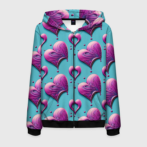 Мужская толстовка на молнии Паттерн сердца и капли / 3D-Черный – фото 1