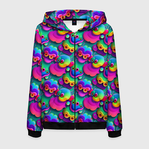 Мужская толстовка на молнии Паттерн Маленькие Монстры неон / 3D-Черный – фото 1