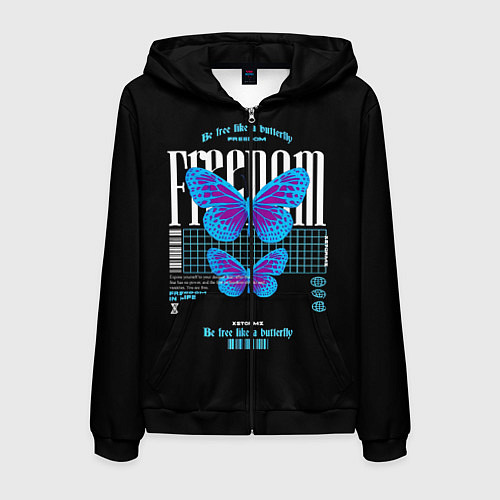 Мужская толстовка на молнии Be free like a butterfly / 3D-Черный – фото 1
