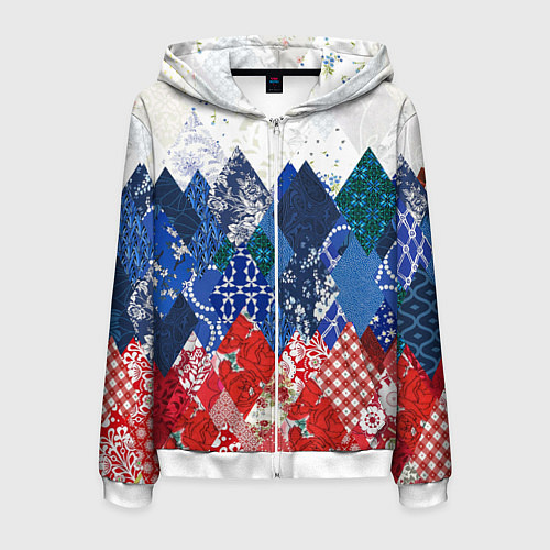 Мужская толстовка на молнии Флаг России в стиле пэчворк / 3D-Белый – фото 1