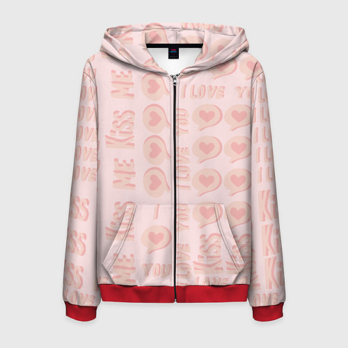 Мужская толстовка на молнии Kiss me and I love you / 3D-Красный – фото 1