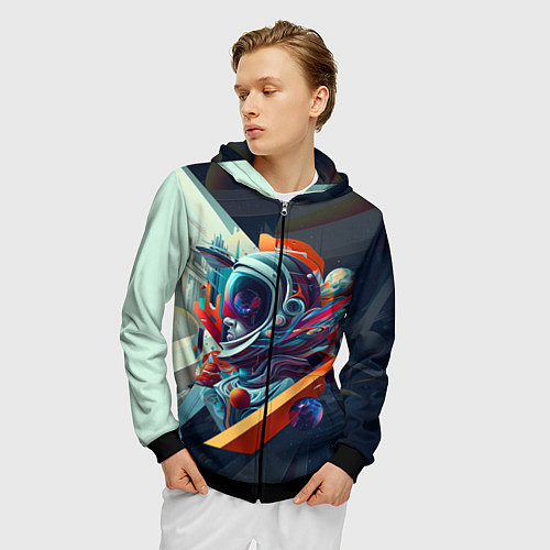 Мужская толстовка на молнии Космос в стиле кубизма / 3D-Черный – фото 3
