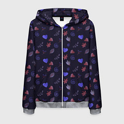 Толстовка 3D на молнии мужская Паттерн с сердечками и цветами, цвет: 3D-меланж