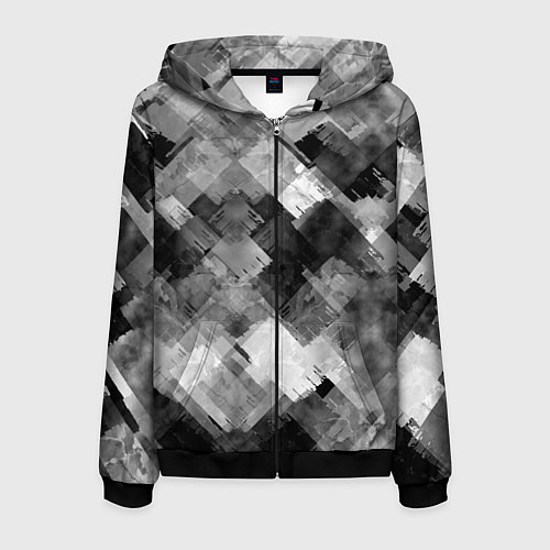 Мужская толстовка на молнии Полоски белые и чёрные / 3D-Черный – фото 1