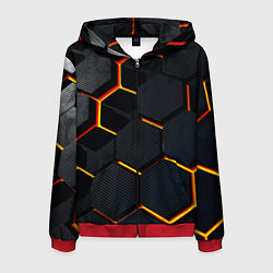 Толстовка 3D на молнии мужская Плиты стиль соты киберпанк, цвет: 3D-красный