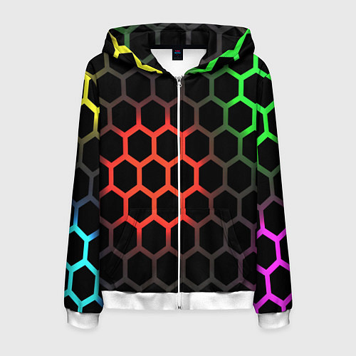 Мужская толстовка на молнии Gradient hexagon genshin / 3D-Белый – фото 1
