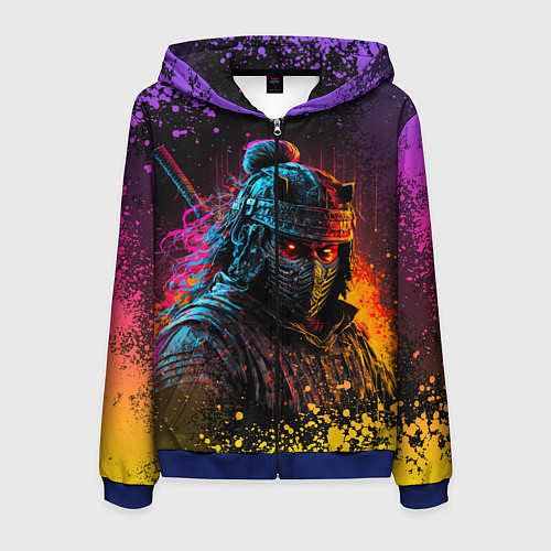 Мужская толстовка на молнии Адский самурай / 3D-Синий – фото 1