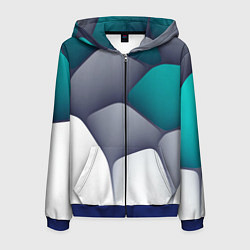 Толстовка 3D на молнии мужская Серо-бело-синий каменный паттерн, цвет: 3D-синий