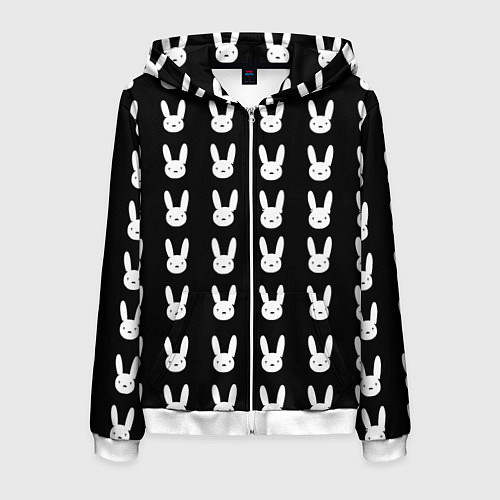 Мужская толстовка на молнии Bunny pattern black / 3D-Белый – фото 1