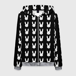 Толстовка 3D на молнии мужская Bunny pattern black, цвет: 3D-меланж