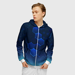 Толстовка 3D на молнии мужская Абстрактная сетка, цвет: 3D-белый — фото 2