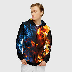 Толстовка 3D на молнии мужская Битва огней - два пламени, цвет: 3D-черный — фото 2