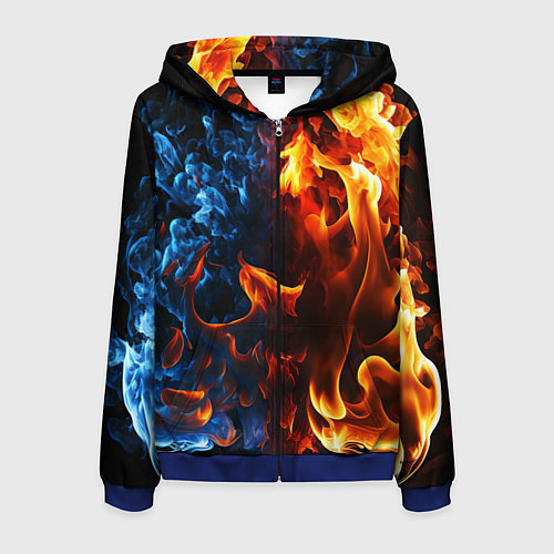 Мужская толстовка на молнии Битва огней - два пламени / 3D-Синий – фото 1