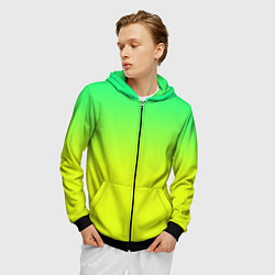 Толстовка 3D на молнии мужская Зелено-желтый градиент, цвет: 3D-черный — фото 2