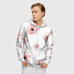 Толстовка 3D на молнии мужская Цветок сакуры на белом фоне, цвет: 3D-белый — фото 2