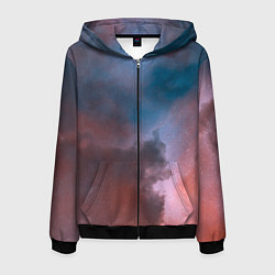 Толстовка 3D на молнии мужская Сплетение двух космических сияний, цвет: 3D-черный