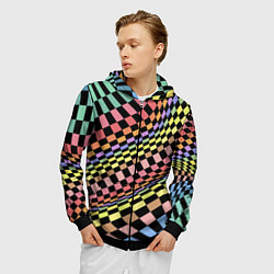 Толстовка 3D на молнии мужская Colorful avant-garde chess pattern - fashion, цвет: 3D-черный — фото 2