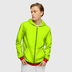 Толстовка 3D на молнии мужская Лайм цвет: однотонный лаймовый, цвет: 3D-красный — фото 2