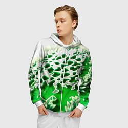 Толстовка 3D на молнии мужская Узор зелени-арт, цвет: 3D-белый — фото 2