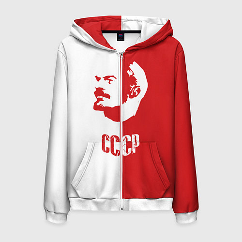 Мужская толстовка на молнии Красно белый Ленин / 3D-Белый – фото 1