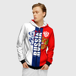 Толстовка 3D на молнии мужская Russia national team: white blue red, цвет: 3D-черный — фото 2