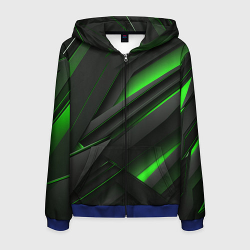 Мужская толстовка на молнии Черно-зеленые объемные полосы / 3D-Синий – фото 1