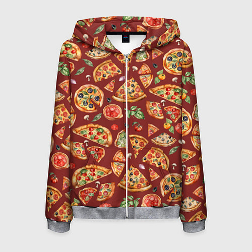Мужская толстовка на молнии Кусочки пиццы ассорти - акварельный паттерн / 3D-Меланж – фото 1