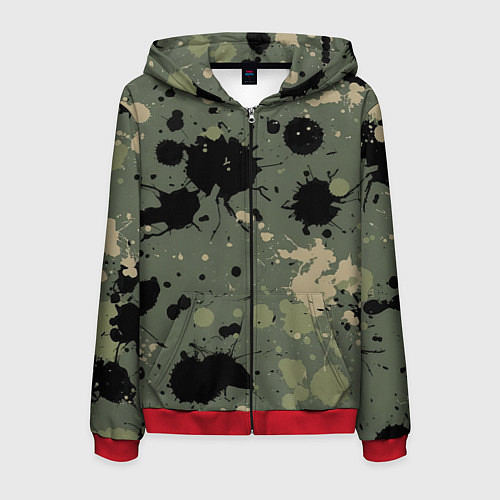 Мужская толстовка на молнии Камуфляж из клякс / 3D-Красный – фото 1
