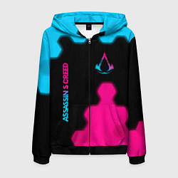 Толстовка 3D на молнии мужская Assassins Creed - neon gradient: надпись, символ, цвет: 3D-черный