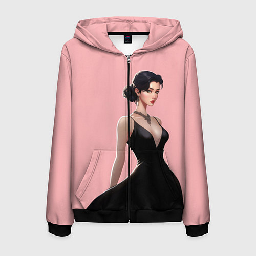 Мужская толстовка на молнии Girl in black dress - pink / 3D-Черный – фото 1