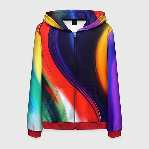 Мужская толстовка на молнии Абстракция красок мазками / 3D-Красный – фото 1