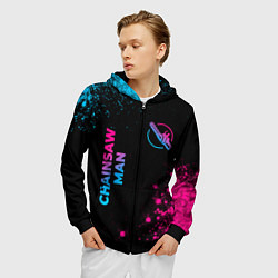 Толстовка 3D на молнии мужская Chainsaw Man - neon gradient: надпись, символ, цвет: 3D-черный — фото 2