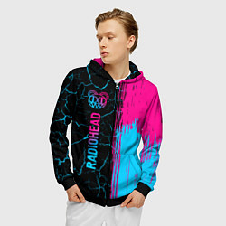 Толстовка 3D на молнии мужская Radiohead - neon gradient: по-вертикали, цвет: 3D-черный — фото 2