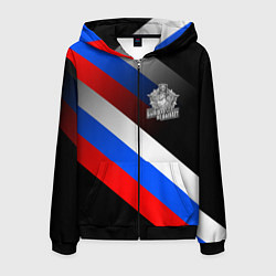 Толстовка 3D на молнии мужская Пограничные войска - флаг РФ, цвет: 3D-черный