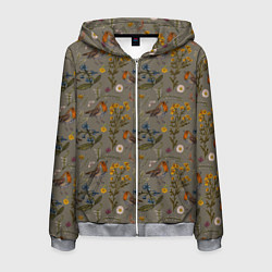 Толстовка 3D на молнии мужская Малиновки и зверобой, цвет: 3D-меланж