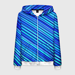 Толстовка 3D на молнии мужская Сине голубые узорчатые полосы, цвет: 3D-белый