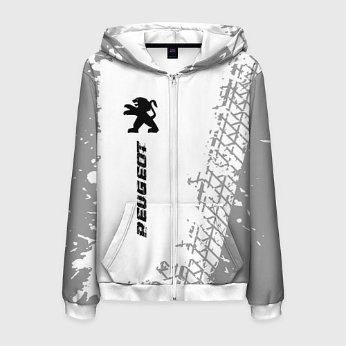 Мужская толстовка на молнии Peugeot speed на светлом фоне со следами шин: по-в / 3D-Белый – фото 1