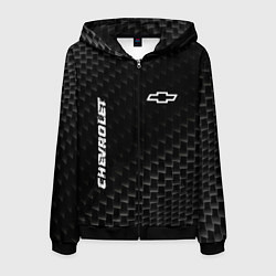 Толстовка 3D на молнии мужская Chevrolet карбоновый фон, цвет: 3D-черный