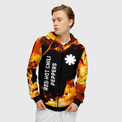 Толстовка 3D на молнии мужская Red Hot Chili Peppers и пылающий огонь, цвет: 3D-черный — фото 2