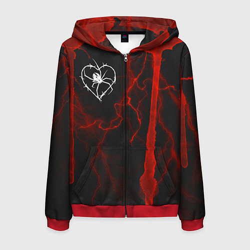 Мужская толстовка на молнии Гранж, разводы и паук / 3D-Красный – фото 1