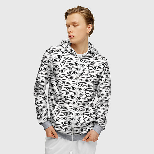 Мужская толстовка на молнии Море глаз на белом фоне / 3D-Меланж – фото 3