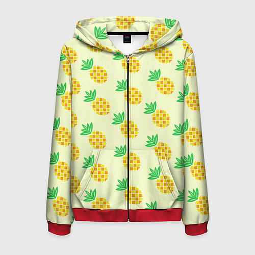 Мужская толстовка на молнии Летние ананасы / 3D-Красный – фото 1