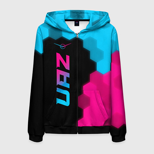 Мужская толстовка на молнии UAZ - neon gradient: по-вертикали / 3D-Черный – фото 1