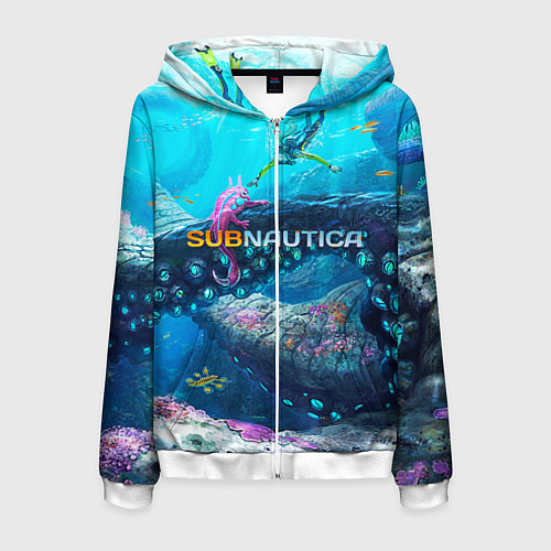 Мужская толстовка на молнии Подводный мир сабнавтики / 3D-Белый – фото 1