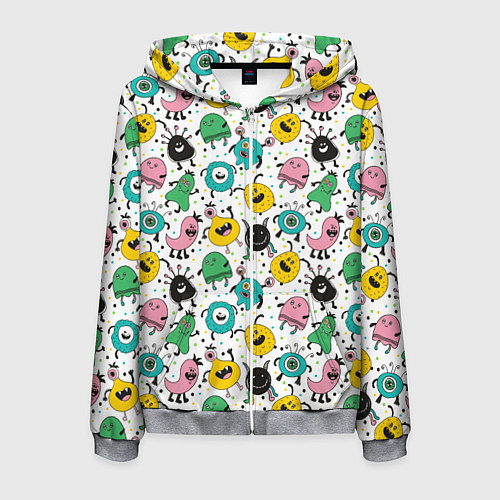 Мужская толстовка на молнии Весёлые монстры / 3D-Меланж – фото 1