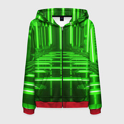 Толстовка 3D на молнии мужская Зеленые световые объекты, цвет: 3D-красный